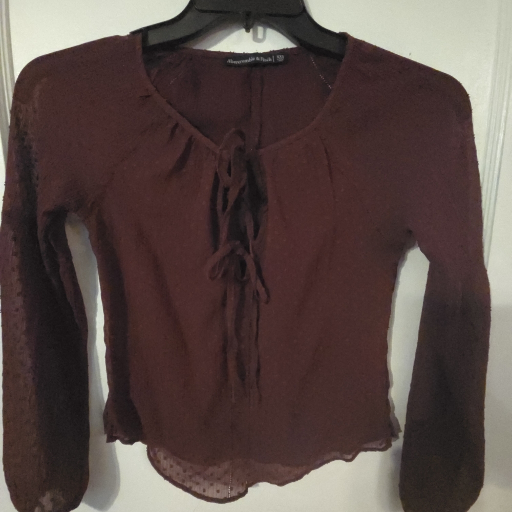 Abercrombie & Fitch Maroon Blouse with Tie-Front